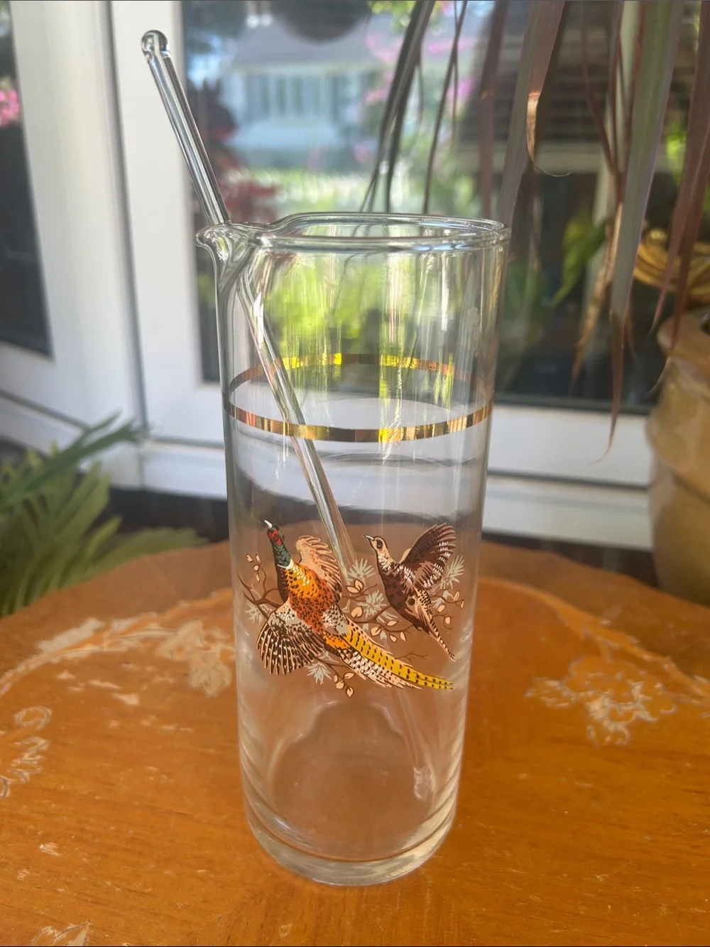 Vintage Cocktail Pitcher with Pheasant Motif